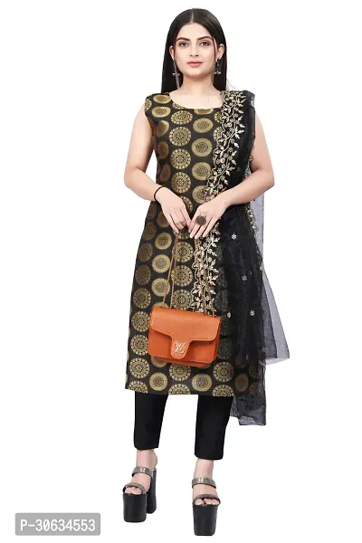 Elegant Black Banarasi Silk Jacquard Weave Dress Material with Dupatta For Women