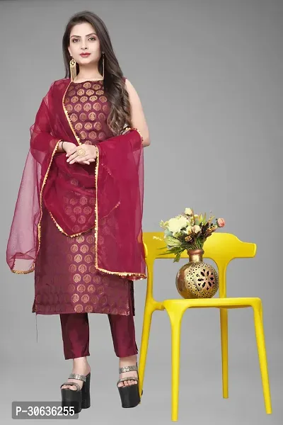 Elegant Maroon Banarasi Silk Jacquard Weave Dress Material with Dupatta For Women