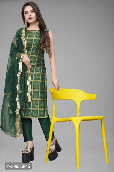 Elegant Green Banarasi Silk Jacquard Weave Dress Material with Dupatta For Women-thumb0