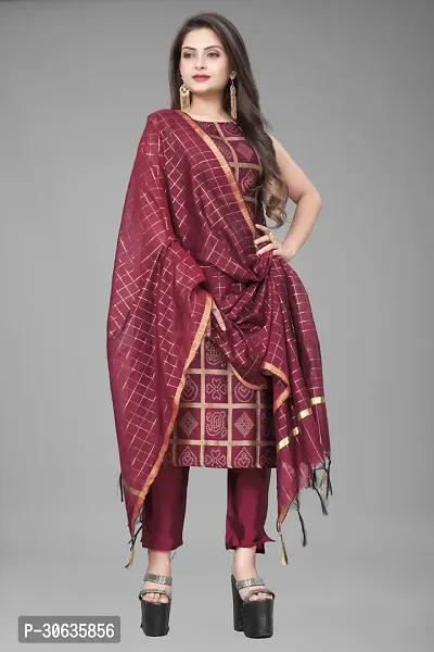 Elegant Maroon Banarasi Silk Jacquard Weave Dress Material with Dupatta For Women-thumb0