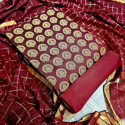 Elegant Banarasi Silk Jacquard Weave Dress Material with Dupatta For Women