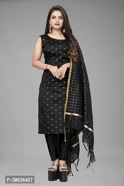 Elegant Black Banarasi Silk Jacquard Weave Dress Material with Dupatta For Women-thumb0