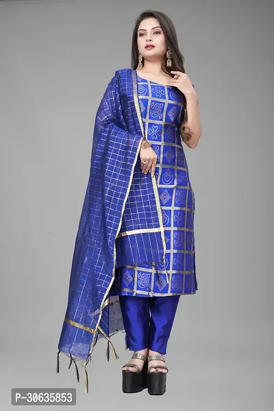 Elegant Blue Banarasi Silk Jacquard Weave Dress Material with Dupatta For Women