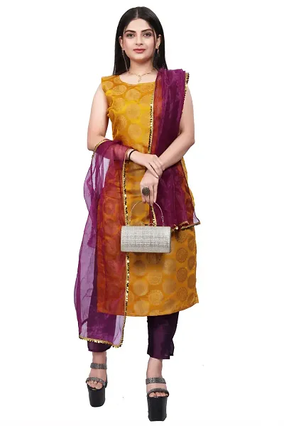 Elegant Jacquard Jacquard Weave Dress Material With Dupatta For Women