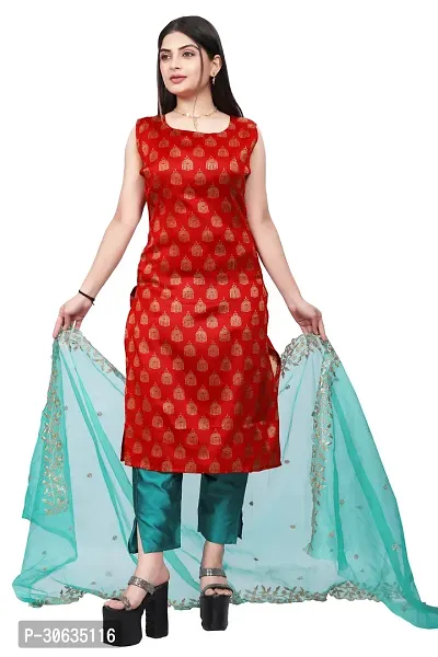 Elegant Red Banarasi Silk Jacquard Weave Dress Material with Dupatta For Women