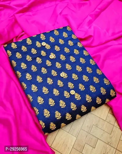 Elegant Navy Blue Banarasi Silk Jacquard Suit Dress Material without Dupatta For Women