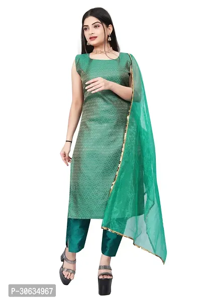 Elegant Green Banarasi Silk Jacquard Weave Dress Material with Dupatta For Women