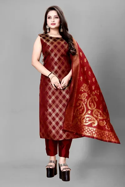 Stylish Banarasi Silk Jacquard Unstitched Suit