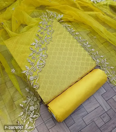 Elegant Yellow Banarasi Silk Jacquard Weave Dress Material with Dupatta For Women