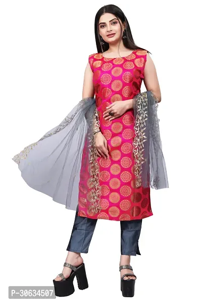 Elegant Pink Banarasi Silk Jacquard Weave Dress Material with Dupatta For Women