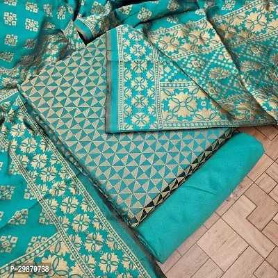 Elegant Teal Banarasi Silk Jacquard Weave Dress Material with Dupatta For Women