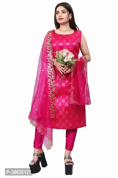 Elegant Pink Banarasi Silk Jacquard Weave Dress Material with Dupatta For Women