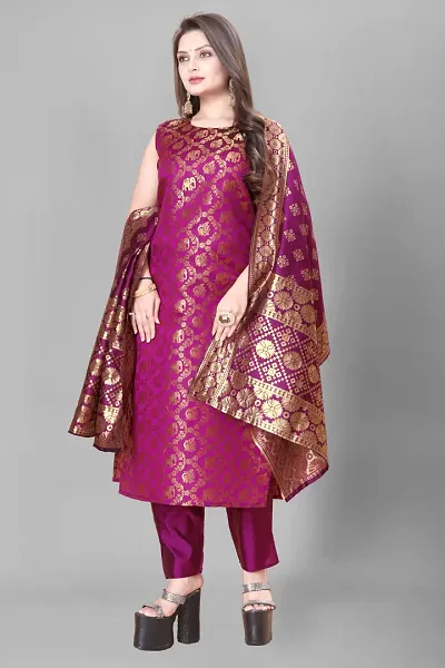 Stylish Banarasi Silk Jacquard Unstitched Suit