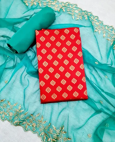 Fancy Banarasi Silk Unstitched Suit With Duppata