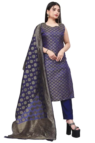 Stylish Fancy Jacquard Unstitched Dress Material Top With Bottom And Dupatta Set For Women