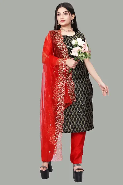 Stylish Fancy Jacquard Unstitched Dress Material Top With Bottom And Dupatta Set For Women