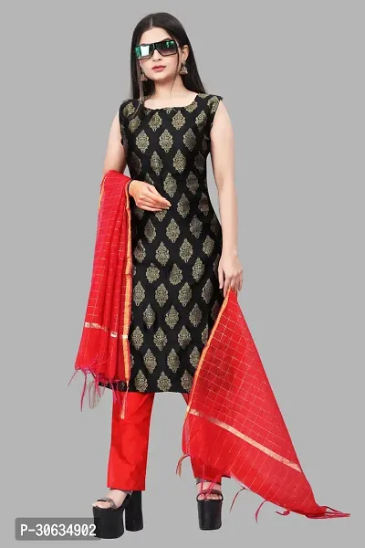 Elegant Black Banarasi Silk Jacquard Weave Dress Material with Dupatta For Women-thumb0