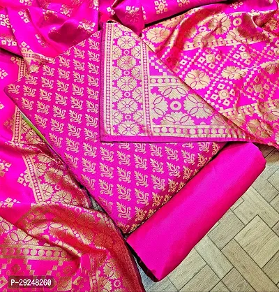 Elegant Banarasi Silk Jacquard Dress Material with Dupatta For Women