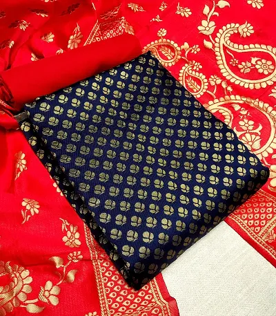 Ethnic Motif Printed Banarasi Silk Dress Material with Dupatta