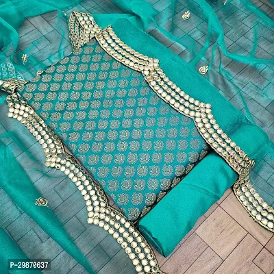 Elegant Teal Banarasi Silk Jacquard Weave Dress Material with Dupatta For Women