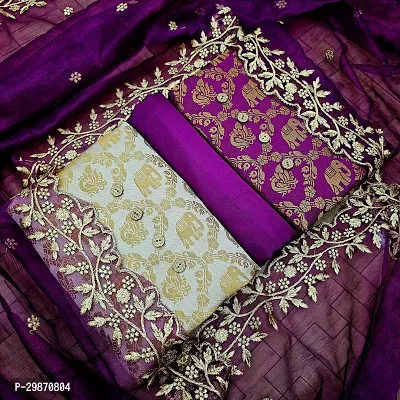 Elegant Purple Banarasi Silk Jacquard Weave Dress Material with Dupatta For Women