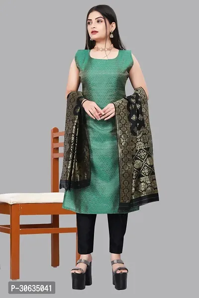 Elegant Green Banarasi Silk Jacquard Weave Dress Material with Dupatta For Women