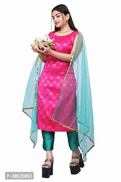 Elegant Pink Banarasi Silk Jacquard Weave Dress Material with Dupatta For Women