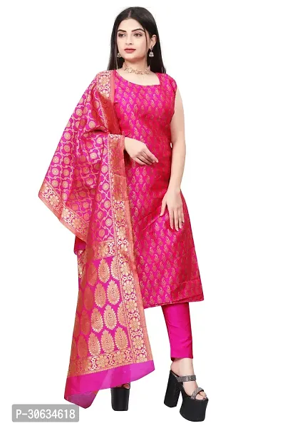 Elegant Pink Banarasi Silk Jacquard Weave Dress Material with Dupatta For Women-thumb0