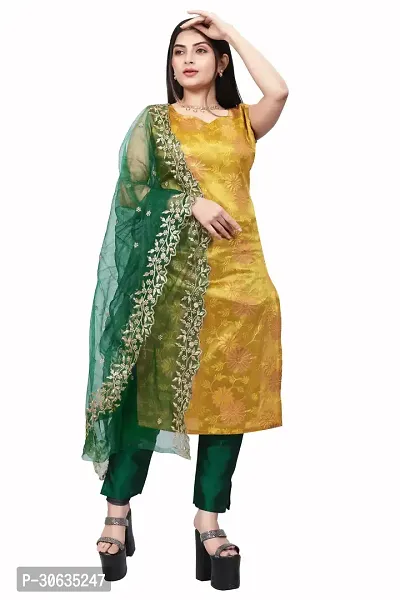 Elegant Yellow Banarasi Silk Jacquard Weave Dress Material with Dupatta For Women