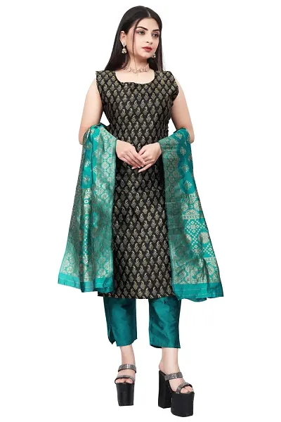 Stylish Fancy Jacquard Unstitched Dress Material Top With Bottom And Dupatta Set For Women