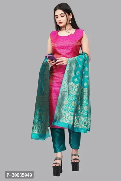 Elegant Pink Banarasi Silk Jacquard Weave Dress Material with Dupatta For Women