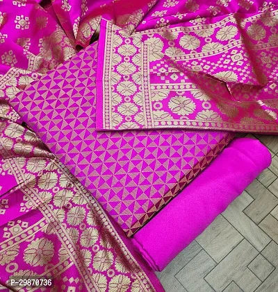 Elegant Pink Banarasi Silk Jacquard Weave Dress Material with Dupatta For Women