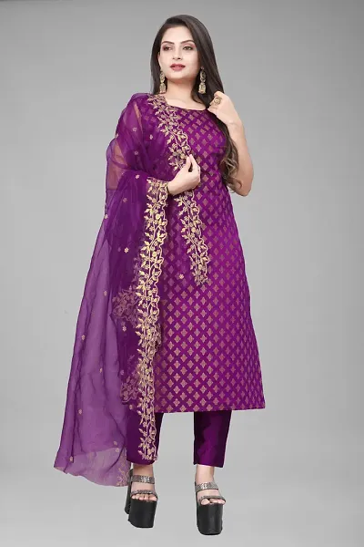 Elegant Jacquard Jacquard Weave Dress Material With Dupatta For Women