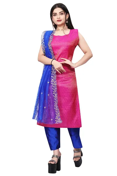 Stylish Fancy Jacquard Unstitched Dress Material Top With Bottom And Dupatta Set For Women