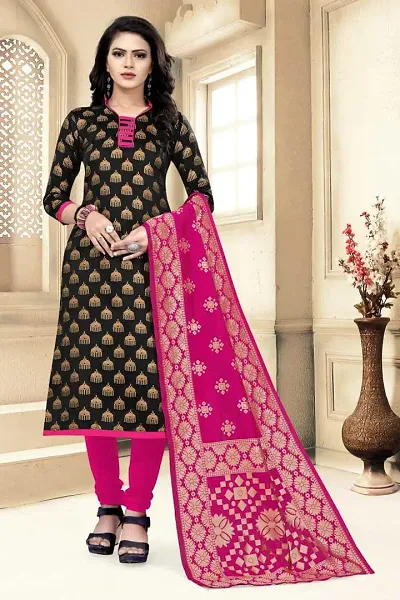 Trendy Jacquar UN-Stitched Salwar Suit With Banarasi Dupatta