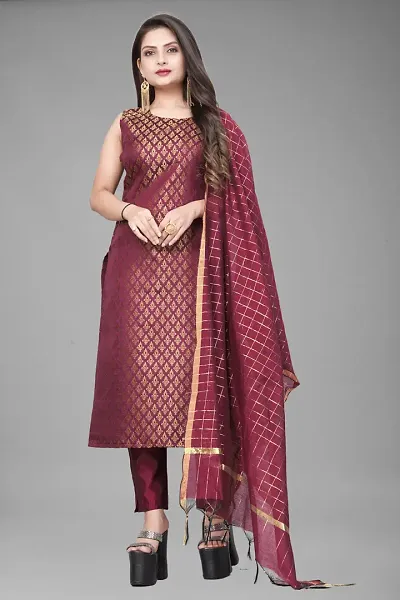 Elegant Jacquard Jacquard Weave Dress Material With Dupatta For Women