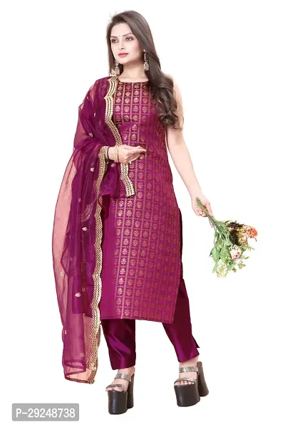 Elegant Banarasi Silk Jacquard Dress Material with Dupatta For Women