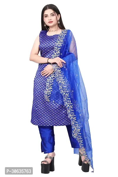 Elegant Blue Banarasi Silk Jacquard Weave Dress Material with Dupatta For Women