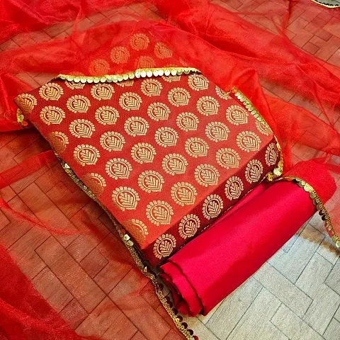 Elegant Banarasi Silk Jacquard Weave Dress Material with Dupatta For Women