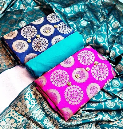 Trendy Womens Banarasi Silk Jacquard Weave Dress Material With Dupatta