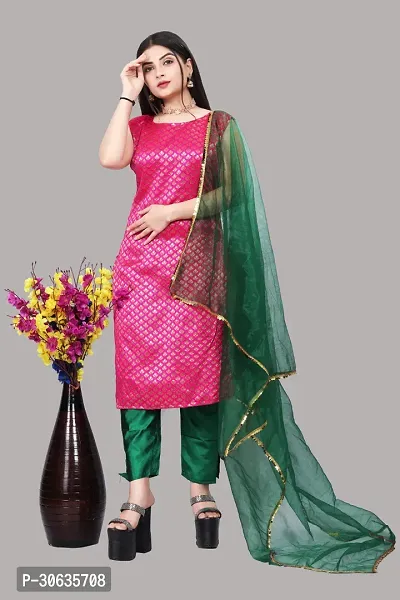 Elegant Pink Banarasi Silk Jacquard Weave Dress Material with Dupatta For Women