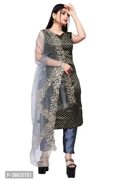 Elegant Black Banarasi Silk Jacquard Weave Dress Material with Dupatta For Women-thumb0