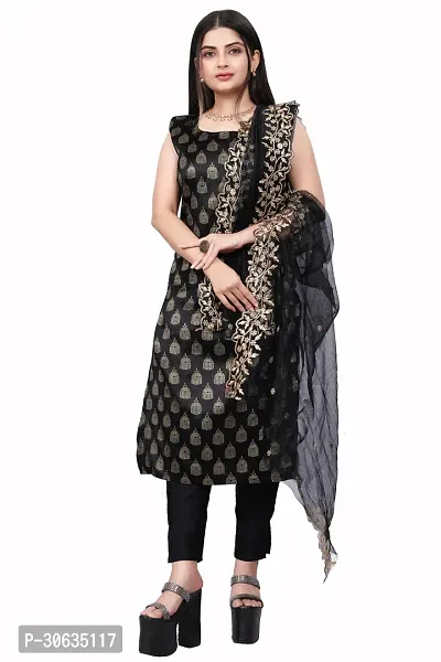 Elegant Black Banarasi Silk Jacquard Weave Dress Material with Dupatta For Women