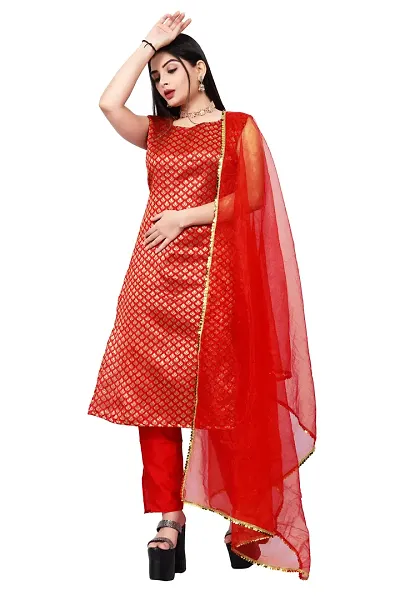 Elegant Banarasi Silk Jacquard Weave Dress Material with Dupatta For Women