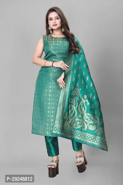 Elegant Banarasi Silk Jacquard Dress Material with Dupatta For Women