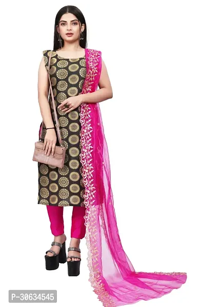 Elegant Black Banarasi Silk Jacquard Weave Dress Material with Dupatta For Women