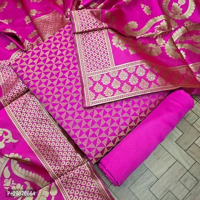 Elegant Pink Banarasi Silk Jacquard Weave Dress Material with Dupatta For Women