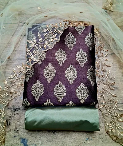 Trendy Banarasi Silk Jacquard Unstitched Suit