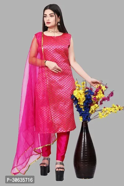 Elegant Pink Banarasi Silk Jacquard Weave Dress Material with Dupatta For Women