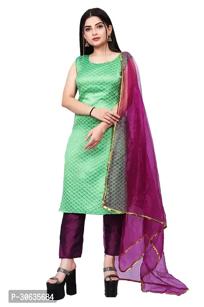 Elegant Green Banarasi Silk Jacquard Weave Dress Material with Dupatta For Women